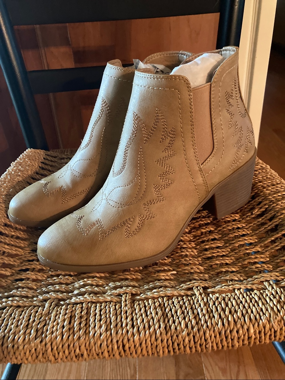 Global Win Tan Suede Western-Style Ankle Booties